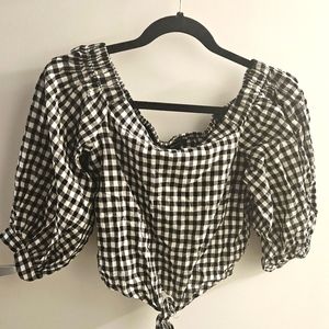 Gingham Print Black & White Crop Top